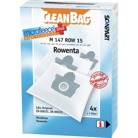 CleanBag stofzuigerzakken 4 stuks - Geschikt voor Moulinex Manea Rowenta Artec 2 Compact Power Silence Force Compact Spaceo - ZR00015 ZR00022 - Inclusief 1 filter - Alternatief