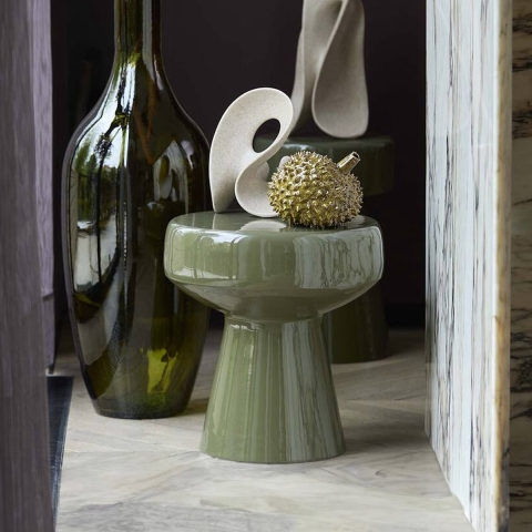 Light & Living bijzettafel Ø38x42 cm dakwa glanzend donker olijf