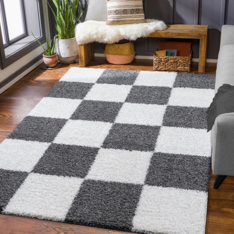 Muratap Milano geblokt hoogpolig vloerkleed modern creme 120x170 cm