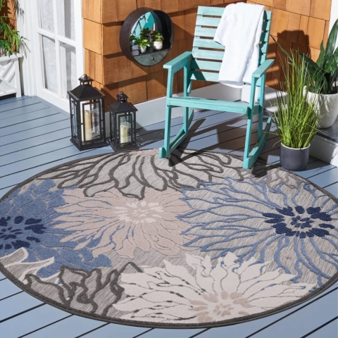 Muratap Binnen en buiten vloerkleed floral outdoor laagpolig tapijt 120 cm rond