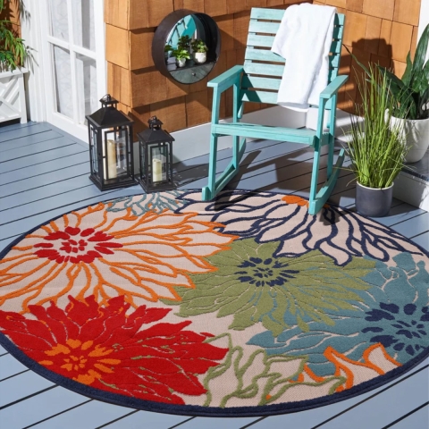 Muratap Binnen en buiten rond vloerkleed floral outdoor laagpolig tapijt 120 cm rond