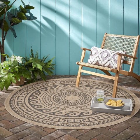 Muratap Natur vloerkleed floral rond buitenkleed sisal laagpolig indoor en outdoor 160 cm rond