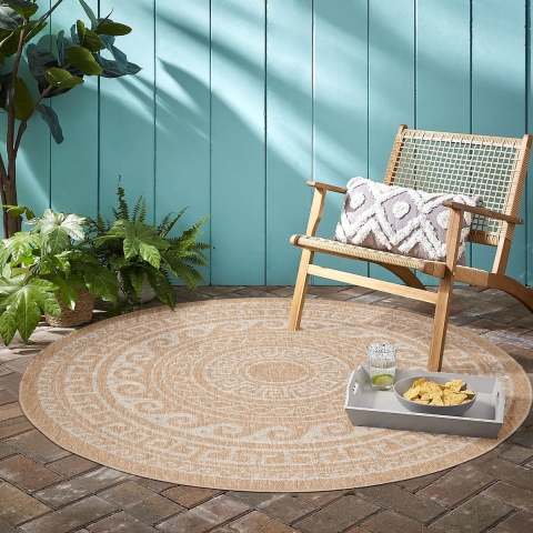 Muratap Natur vloerkleed garden rond buitenkleed sisal laagpolig indoor en outdoor 120 cm rond
