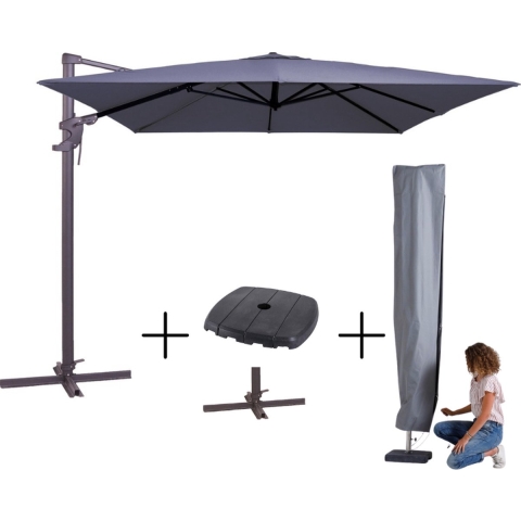 Madison Mega combi deal! parasol monaco flex iii safier blue + voet + hoes