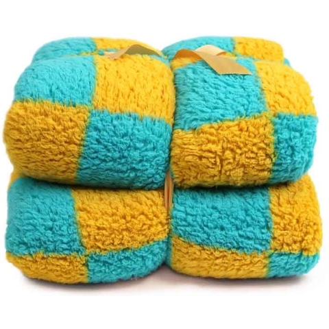 Unique Living plaid check yellow/ blue -150x200cm