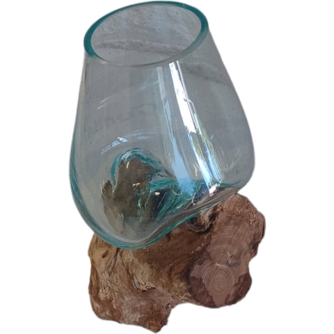 Furnilux Gesmolten op teakhout,vaas op hout