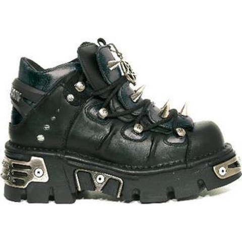New Rock zwart leren enkellaarzen met spikes-110-S1