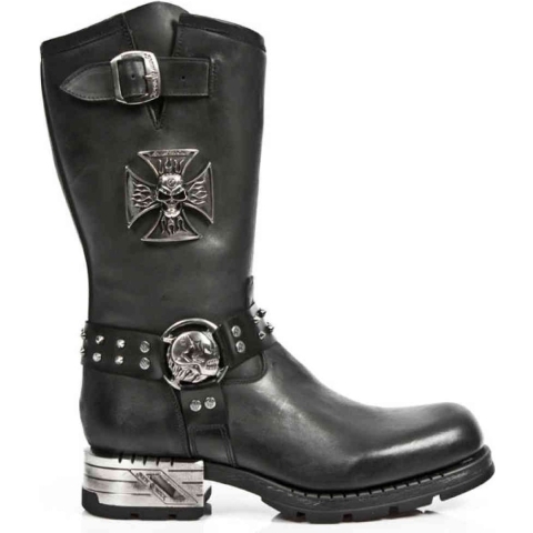 New Rock heren zwart lederen gotische cowboylaarzen - MR030-S1