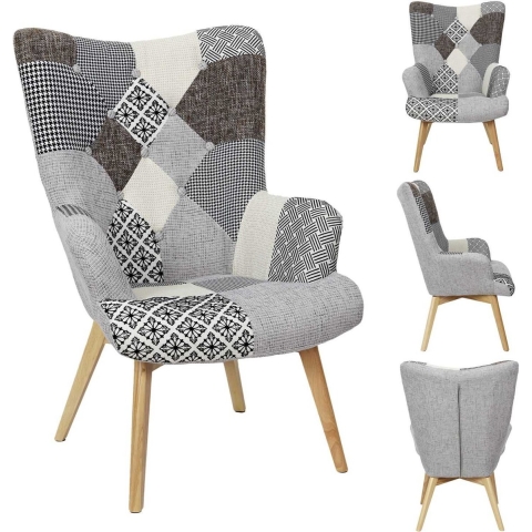 Home Deco Factory Comfortabel patchwork fauteuil met armleuning helsinki