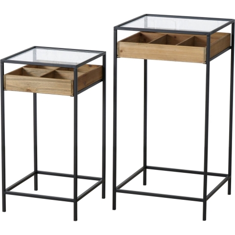 4goodz Set 2 bijzettafels tripoli zwart metaal/glas 35x68 en-43x83 cm