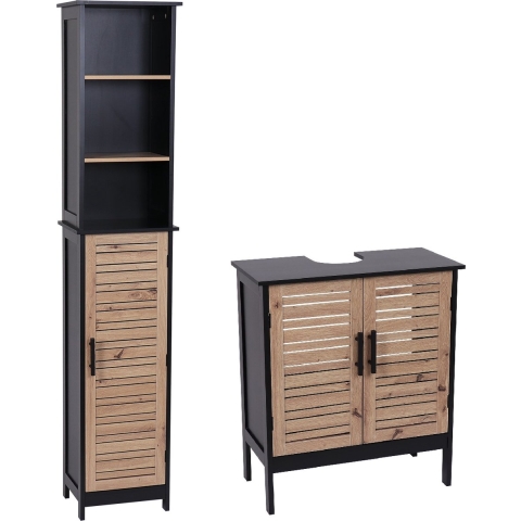 4goodz Set badkamermeubel bergen wastafelonderkast + kolomkast /bruin