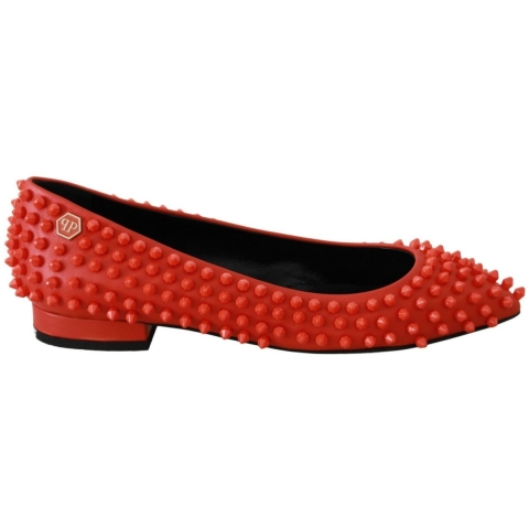 Philipp Plein Vrouwen Oranje Leren Ballerina WHAT I DO Flats Schoenen