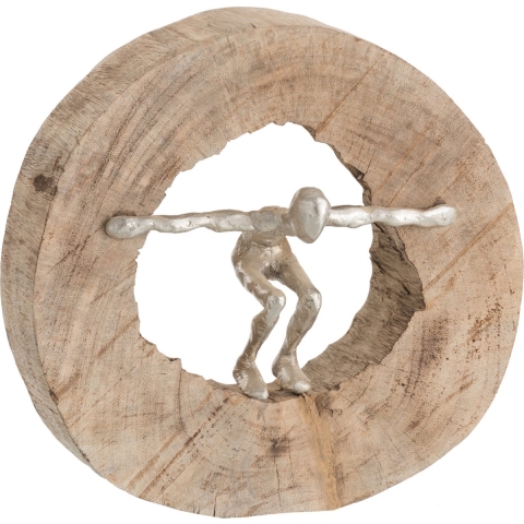 J-Line figuur springen hout/aluminium /zilver 29x6.5x28cm