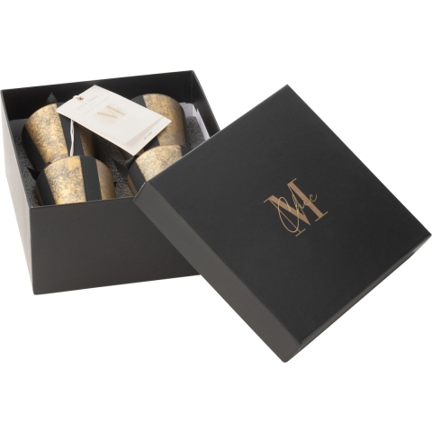 J-Line box van 4 geurkaarsen m-chic glas goud/zwart-20u 6.5x6.5x7.5cm