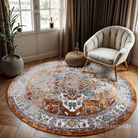 Muratap Picasso castana vintage rond vloerkleed terra / multi laagpolig-