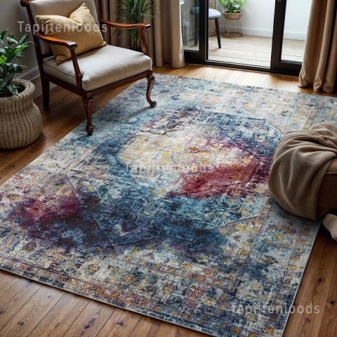 Muratap Picasso heriz vintage vloerkleed multi / blauw laagpolig- 80x150