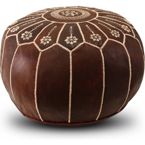 Safaary Marokkaanse poef leer donkerbruin rond