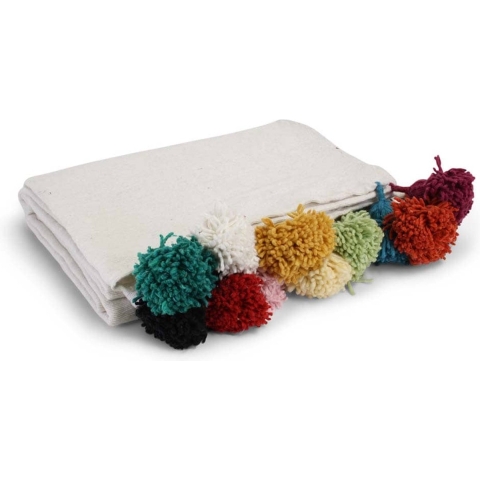 Safaary Marokkaanse bedsprei met gekleurde pom-poms