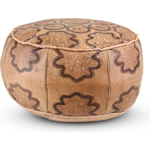 Safaary Marokkaanse poef leer naturel camels rond