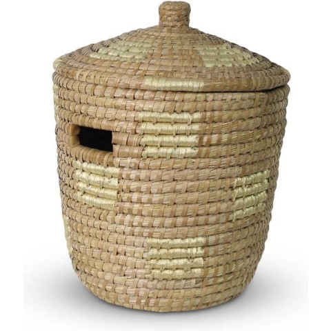 Safaary Rieten wasmand met deksel van zeegras naturel -