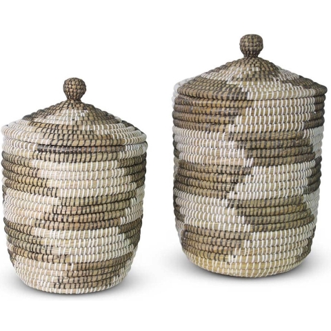 Safaary Rieten wasmand met deksel zeegras -wit