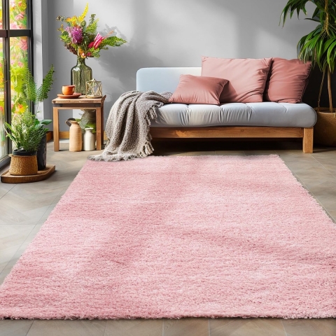 Muratap Basic shaggy vloerkleed roze hoogpolig- 60x110 cm