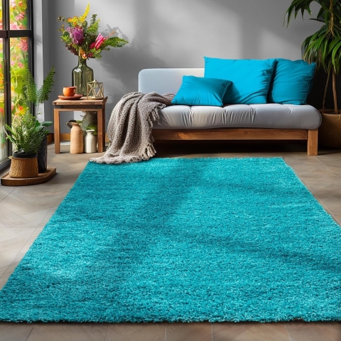 Muratap Basic shaggy vloerkleed turquoise hoogpolig- 80x150 cm