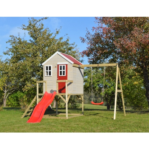 Wendi Toys Wtm24 houten speelhuis met glijbaan en schommel | 330x350x242 cm