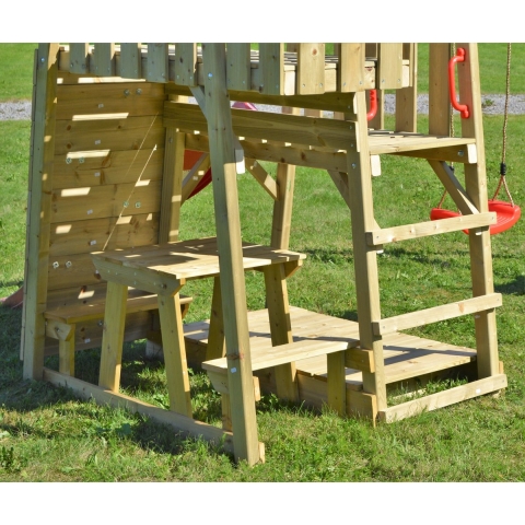 Wendi Toys Houten speeltoren flamingo | met glijbaan, klimwand, 2 schommels &