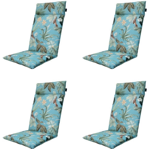 Madison tuinstoelkussen hoge rug grasse aqua ca. 120x50 cm set van 4