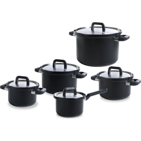 BK Cookware Bk flow cool black kookpannenset- 5 delig rvs veilig afgietsysteem