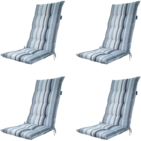 Madison tuinstoelkussen hoge rug righe grey ca. 123x50 cm set van 4