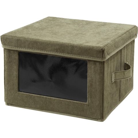 CaliCosy Opbergdoos van ribfluweel in kaki met transparant venster l40 cm