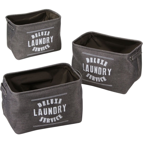 CaliCosy Grijze canvas mand met tekst set van 3