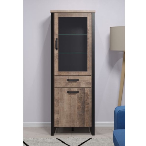 CaliCosy Vitrine met 2 deuren, waarvan 1 met gehard glas, en 1 lade l70 cm emile