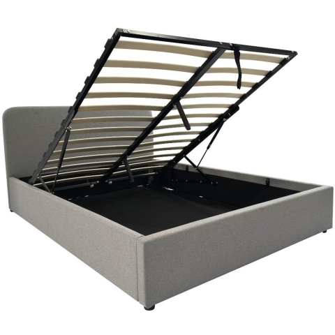 CaliCosy Opbergbed 140x190 cm met hoofdbord bekleed met grijze stof livy
