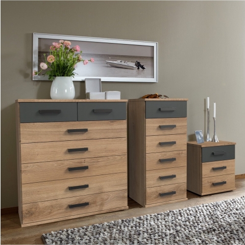 CaliCosy Ladenkast 7 laden eiken en grafietdecor l91 cm