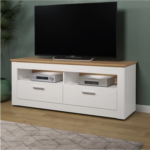 CaliCosy Tv-meubel 2 laden en 2 vakken, lichte houten en witte decoratie, l148 cm shade