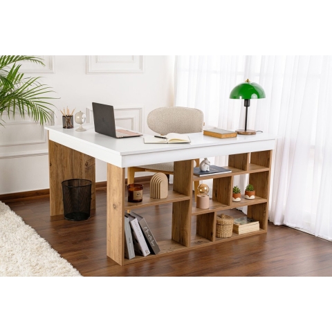 CaliCosy Hoekbureau met opbergruimte, wit en atlantisch den decor l130 cm vesper