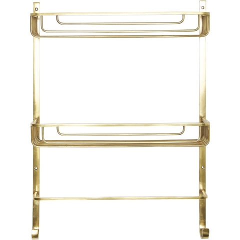 Signature Wandplank met 2 niveaus en handdoekhouder van verguld messing l42 x h56cm