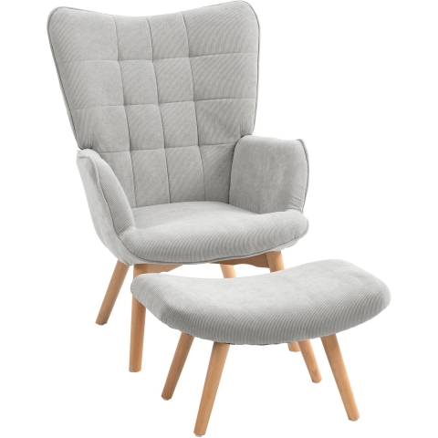 4goodz Homcom oor-fauteuil met voetenbank ribfluweel optiek -