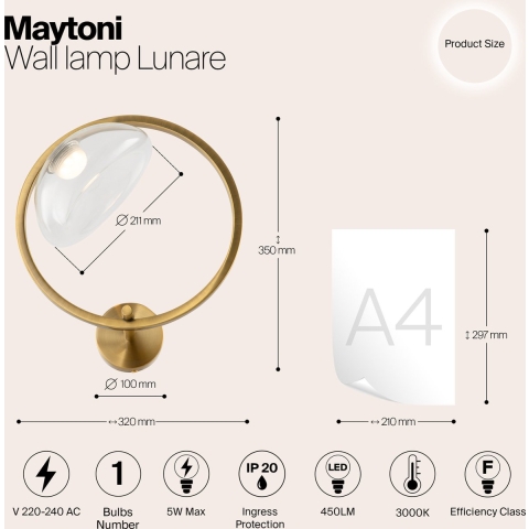 Maytoni wandlamp lunare messing Ø32