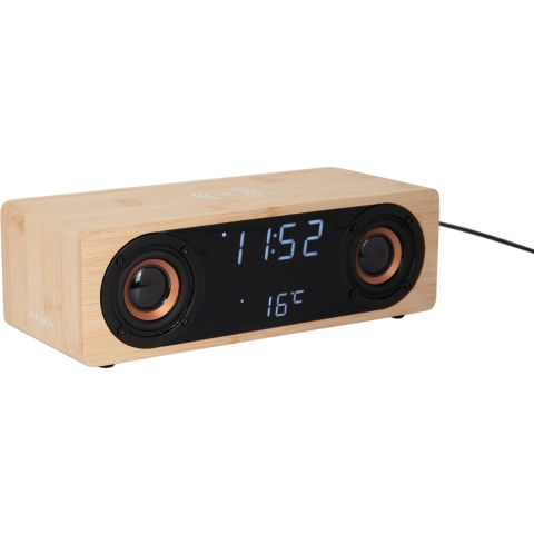 Karlsson wekker classic bt speaker radio w. phone charger bamboe