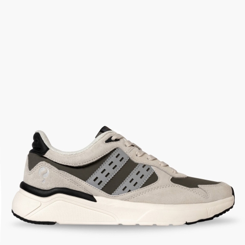 Q1905 Sneaker kampen beige/legergroen/zwart