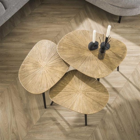 Hoyz salontafel set-3 vierhoekig ray brons/goud metaal
