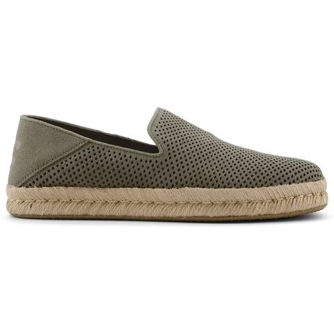 Toms Santiago vetiver grey diamond perforated suede