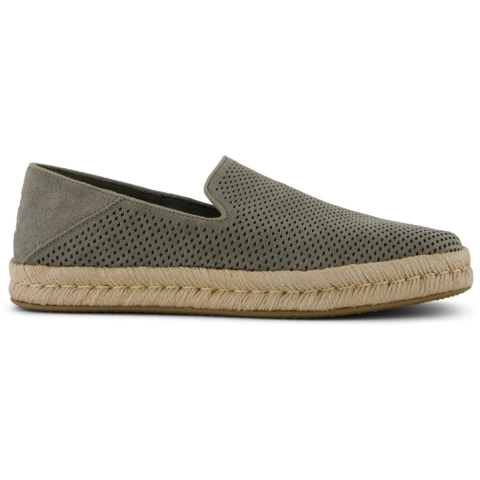 Toms Santiago vetiver grey diamond perforated suede