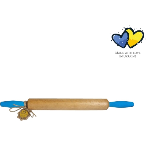 Maysternya Houten deegroller met handvaten 50 x 4,5 cm blauw