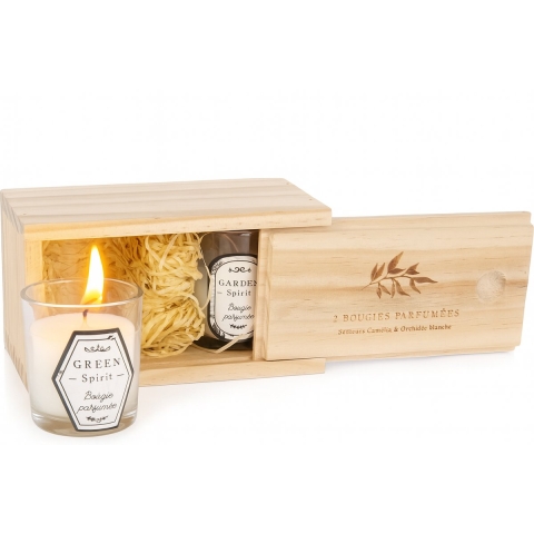 WDMT Houten geschenkverpakking met 2 geurkaarsen