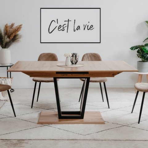 CaliCosy Uitschuifbare eettafel van 160 tot 200 cm, decor artisan eik en zwart soria